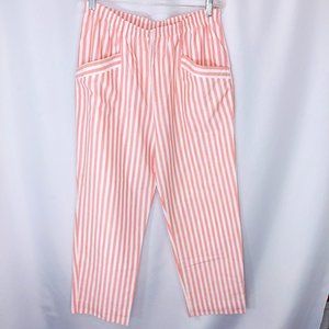 Vintage Wide Leg Striped Pants Size 18 Pockets Elastic Coral Peach White  USA